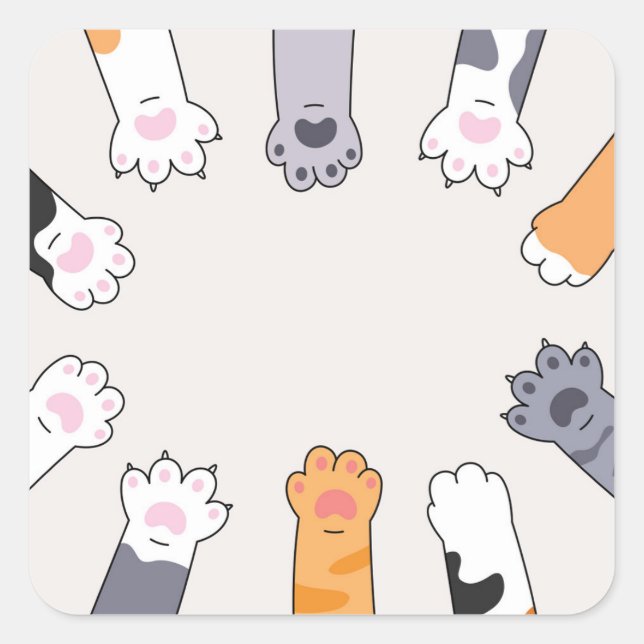 Pegatina Cuadrada Cat Paws Friendship Circle Sticker (Anverso)