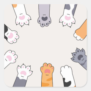 Pegatina Cuadrada Cat Paws Friendship Circle Sticker