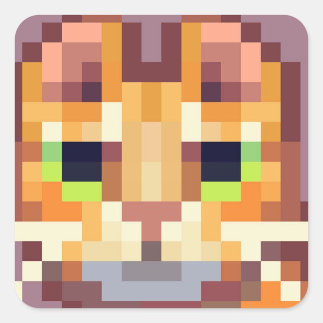 Pegatina Cuadrada cat Pixelart, Pixel Art (Anverso)