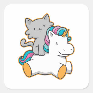 PEGATINA CUADRADA CAT RIDING UNICORN