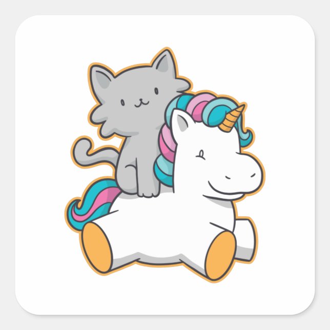 PEGATINA CUADRADA CAT RIDING UNICORN (Anverso)