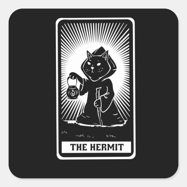 Pegatina Cuadrada Cat Tarot Card Fantasy (Anverso)
