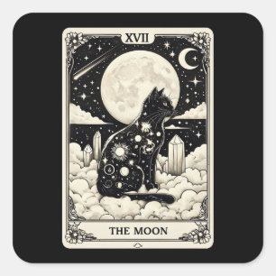 Pegatina Cuadrada Cat Tarot Card The Moon Graphic