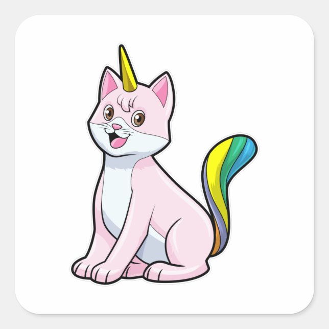 Pegatina Cuadrada Cat Unicorn (Anverso)