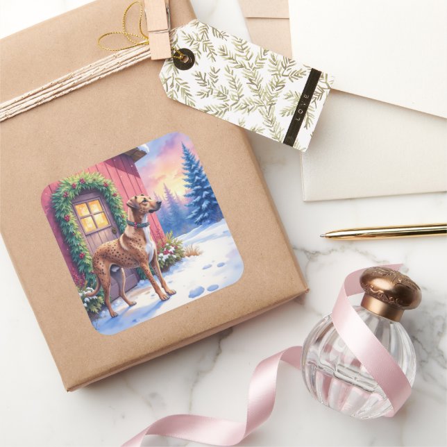 Pegatina Cuadrada Catahoula Leopard Dog Rustic Barn Christmas Art (Regalar)