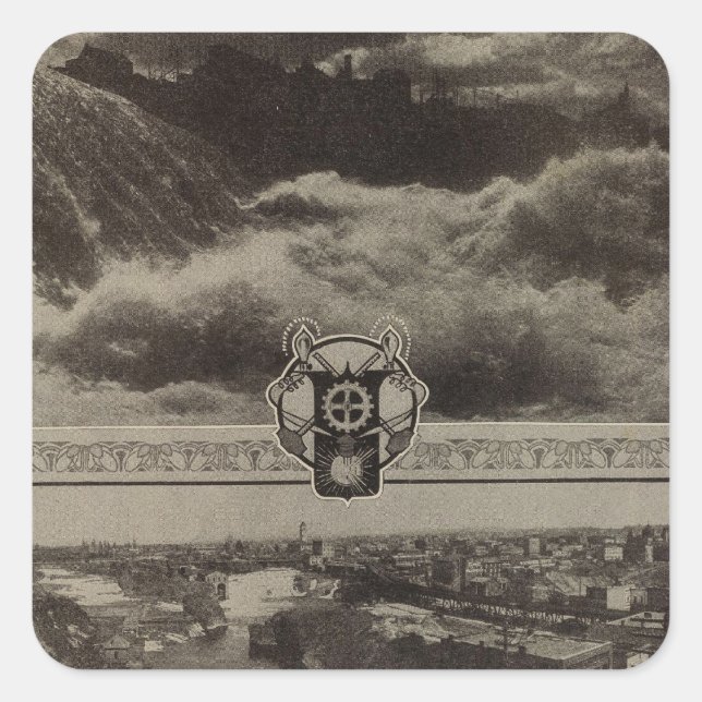 Pegatina Cuadrada Cataratas inferiores, Spokane (Anverso)