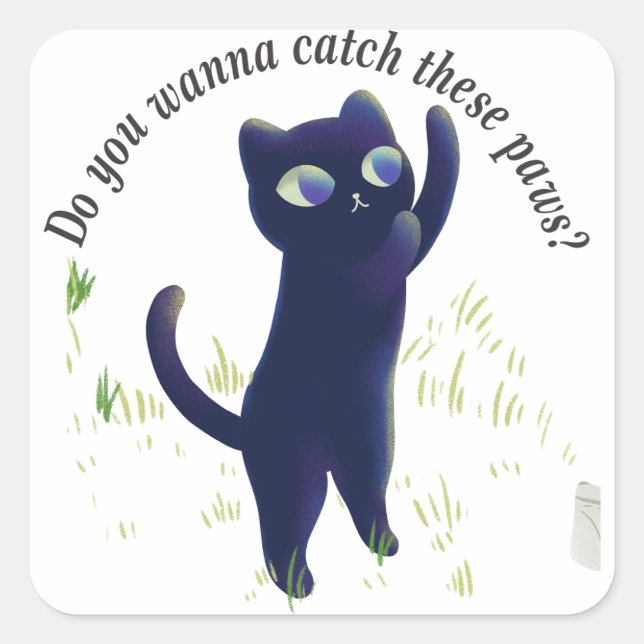 Pegatina Cuadrada Catch These Paws – Playful Midnight Kitty (Anverso)
