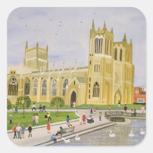 Pegatina Cuadrada Catedral de Bristol y Colegio Verde 1989