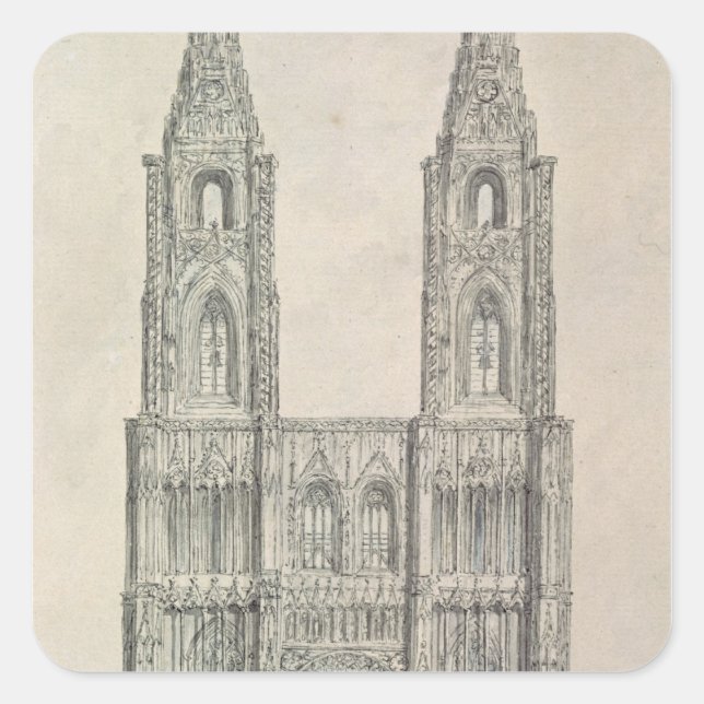 Pegatina Cuadrada Catedral de Estrasburgo (Anverso)