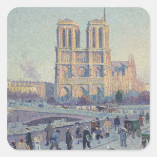 Pegatina Cuadrada Catedral de Notre Dame de París Pintura clásica de