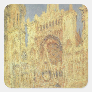 Pegatina Cuadrada Catedral de Rouen, Puesta de sol de Claude Monet