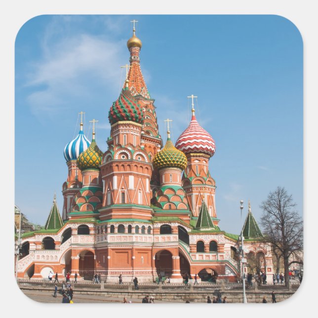 Pegatina Cuadrada Catedral de San Basil en Moscú (Anverso)