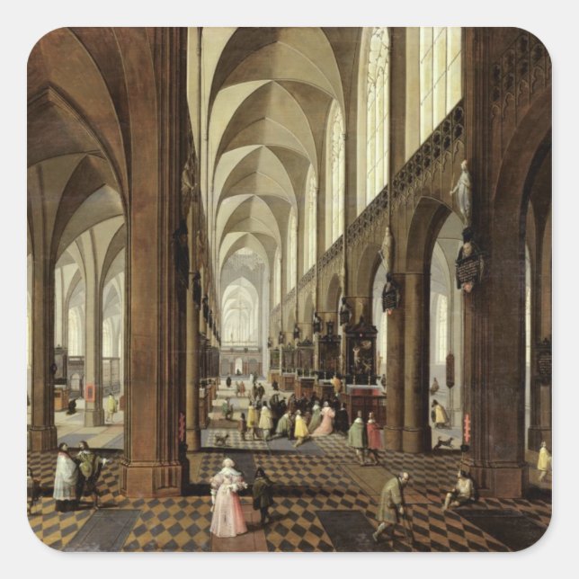 Pegatina Cuadrada Catedral del Interior de Amberes, c.1650 (Anverso)