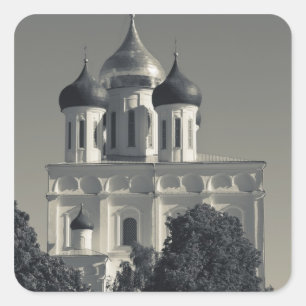 Pegatina Cuadrada Catedral del Kremlin de Pskov y la Trinidad