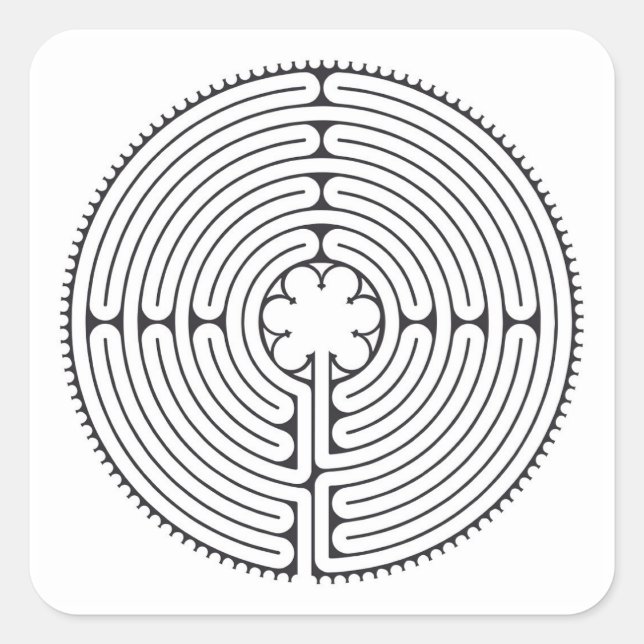 Pegatina Cuadrada Catedral del Laberinto de Chartres Blanco y Negro (Anverso)