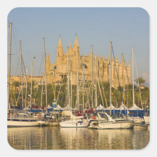 Pegatina Cuadrada Catedral y marina, Palma, Mallorca, España 2