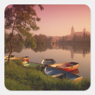 Pegatina Cuadrada Catedral y río Tormes, Salamanca, Castilla