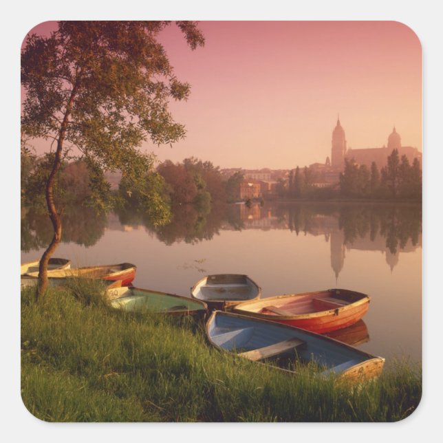 Pegatina Cuadrada Catedral y río Tormes, Salamanca, Castilla (Anverso)