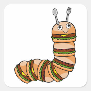 Pegatina Cuadrada Caterpillar como Cheeseburger con carne y ensalada