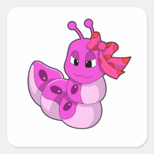 Pegatina Cuadrada Caterpillar como Chica con Ribbon
