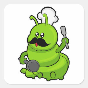 Pegatina Cuadrada Caterpillar como cocinado con bigote