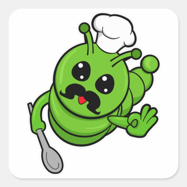 Pegatina Cuadrada Caterpillar como cocinar con cuchara (Anverso)