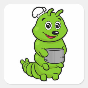 Pegatina Cuadrada Caterpillar como cocinero con olla de cocina