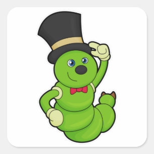 Pegatina Cuadrada Caterpillar como Groom con Gorra