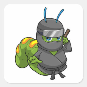 Pegatina Cuadrada Caterpillar como Ninja con espada
