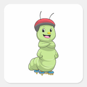 Pegatina Cuadrada Caterpillar como patinador en línea con patines de