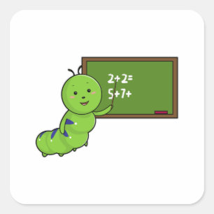 Pegatina Cuadrada Caterpillar como profesor con pizarra