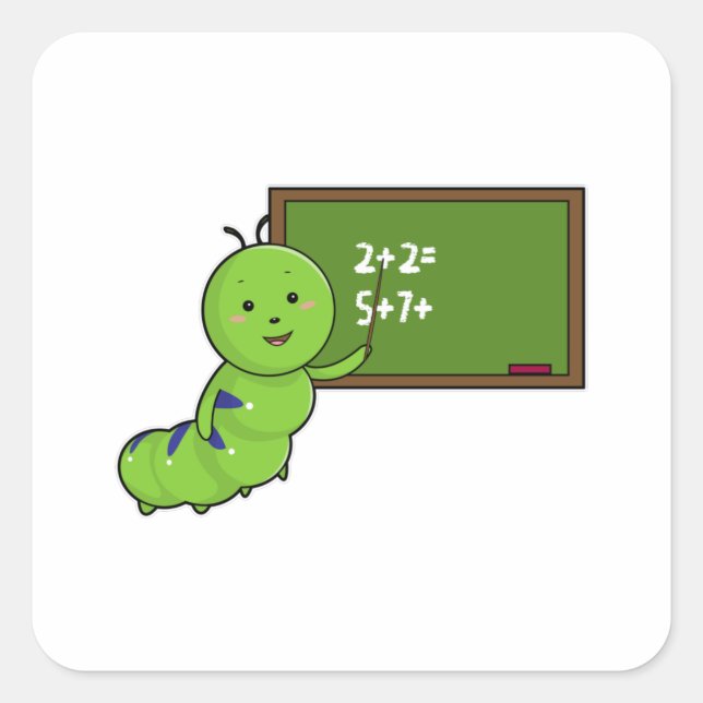Pegatina Cuadrada Caterpillar como profesor con pizarra (Anverso)