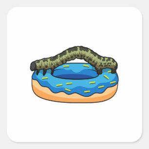Pegatina Cuadrada Caterpillar con Donut