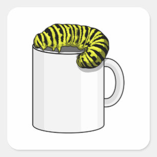 Pegatina Cuadrada Caterpillar con Mug