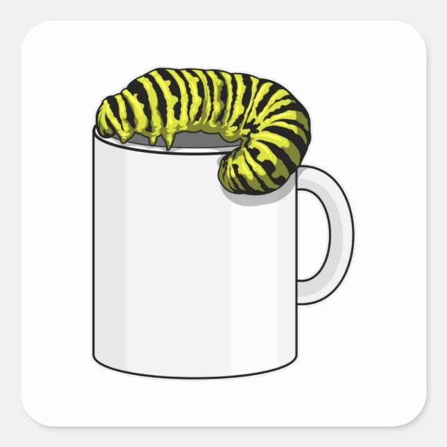 Pegatina Cuadrada Caterpillar con Mug (Anverso)
