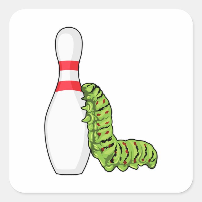 Pegatina Cuadrada Caterpillar en el Bowling con pasador Bowling (Anverso)