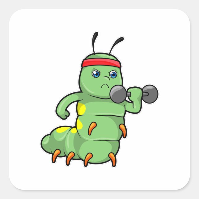 Pegatina Cuadrada Caterpillar en entrenamiento de fuerza con Dumbbel (Anverso)