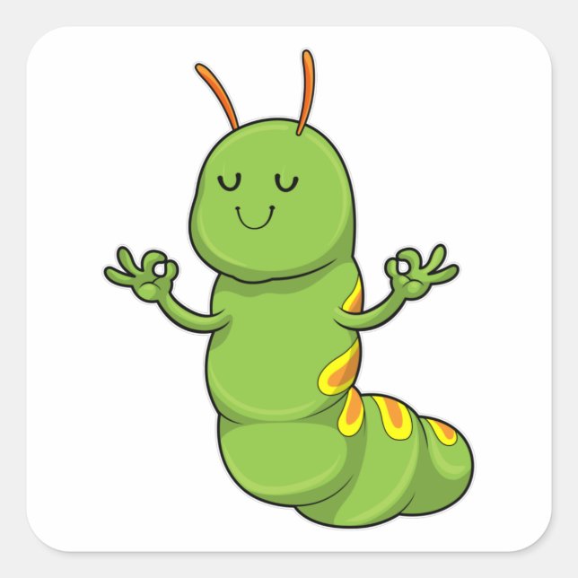 Pegatina Cuadrada Caterpillar en la meditación del yoga (Anverso)