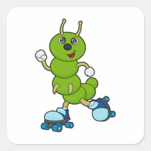 Pegatina Cuadrada Caterpillar en patinaje en línea con patines de pa