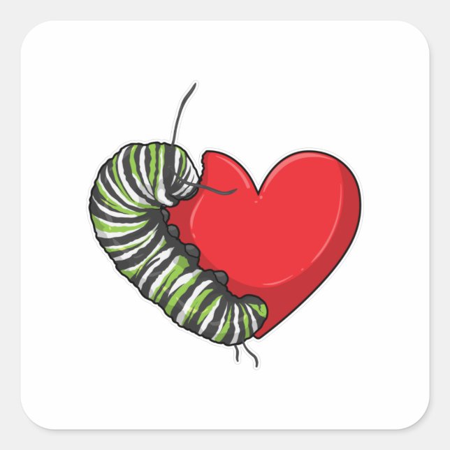 Pegatina Cuadrada Caterpillar Love Heart (Anverso)