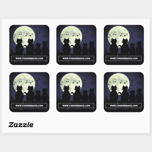 Pegatina Cuadrada caterwauling, gatos a la luz de la luna. (Hoja)