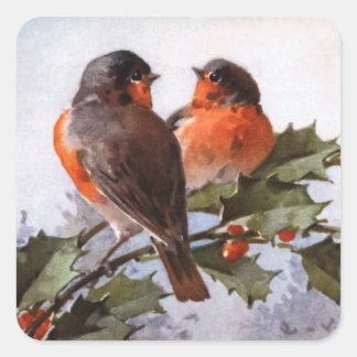 Pegatina Cuadrada Catherine Klein: Robins sobre Holly