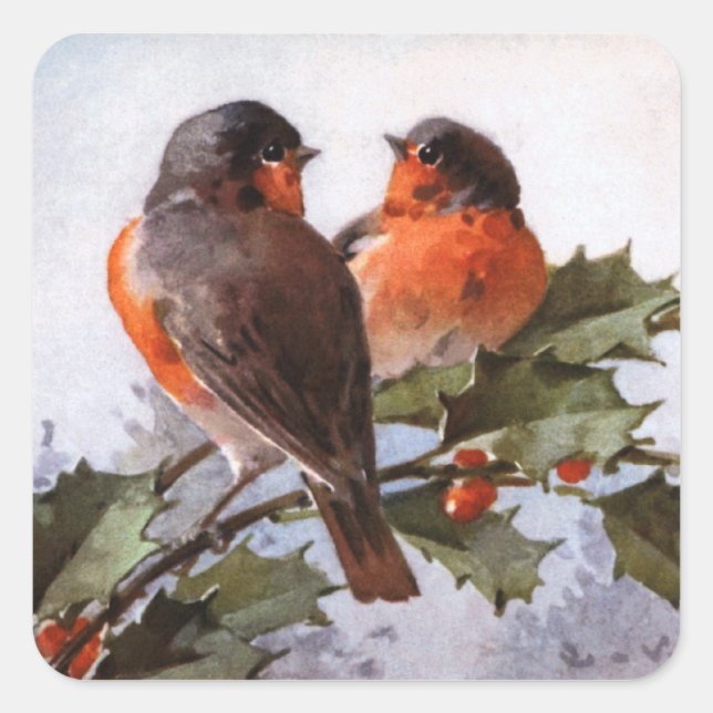 Pegatina Cuadrada Catherine Klein: Robins sobre Holly (Anverso)