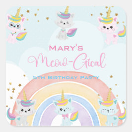 Pegatina Cuadrada Caticorn Meow-Gical Cumpleaños