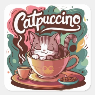 Pegatina Cuadrada Catpuccino Delight