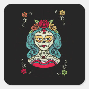 Pegatina Cuadrada Catrina Día de Muertos Web