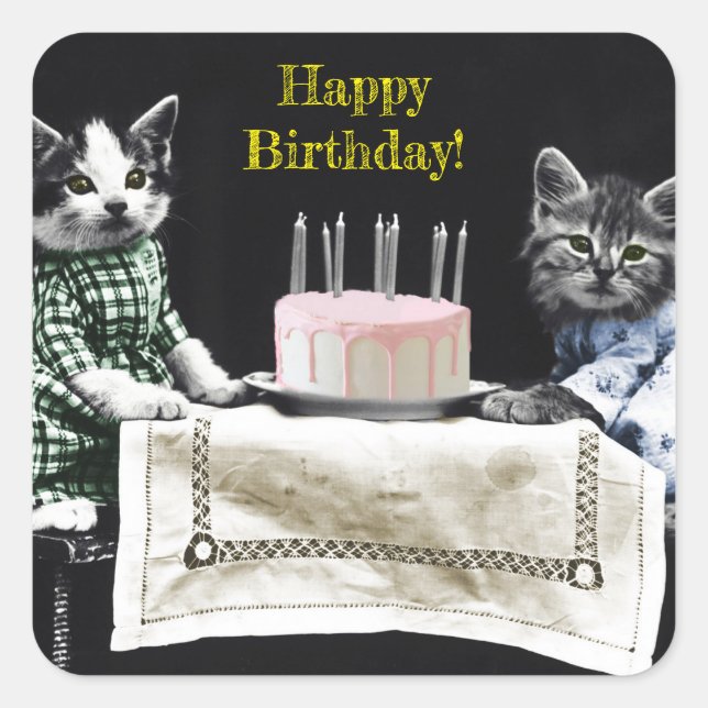 Pegatina Cuadrada Cats celebrating a birthday with cake and candles (Anverso)