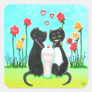 Pegatina Cuadrada Cats divertidos de San Valentín Creationarts