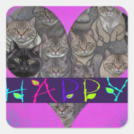 PEGATINA CUADRADA CATS HAPPY T-SHIRT