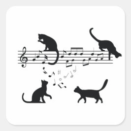 Pegatina Cuadrada Cats Playing Music Notes